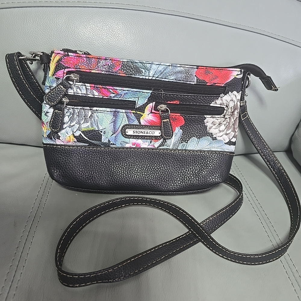 Stone & CO Floral Black Cross Body Purse Bag